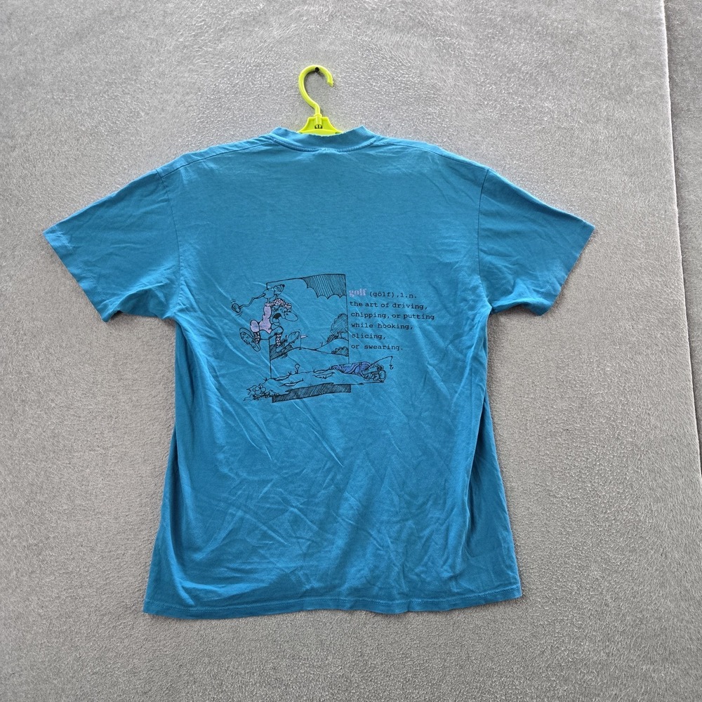 VINTAGE Golf Men Shirt XL Blue 80s Made In USA Single Stitch Golf Cartoon READ
